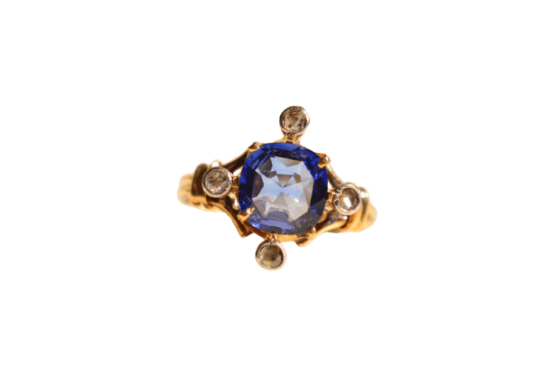 Bague 50 Bague en or jaune 18 carats, saphir synthétique et diamants 58 Facettes 3400
