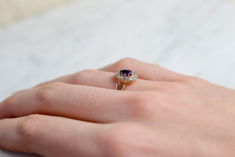 55 Marguerite - Bague en or rose, doublet grenat-verre et diamants 58 Facettes 3655