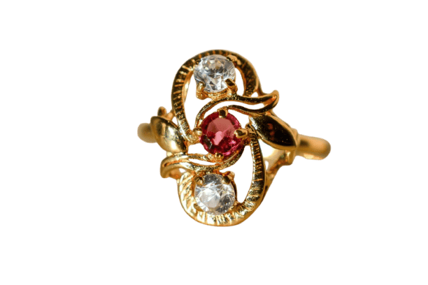 Bague 60 Bague Art nouveau en or jaune 18 carats et verre rose 58 Facettes 3780