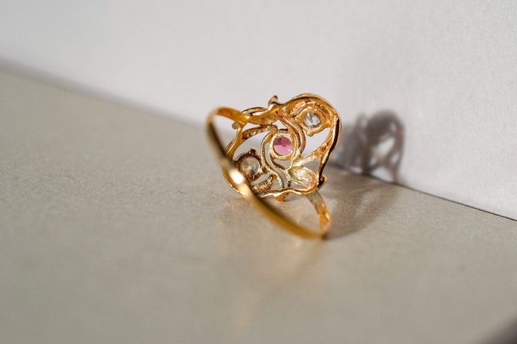 Bague 60 Bague Art nouveau en or jaune 18 carats et verre rose 58 Facettes 3780