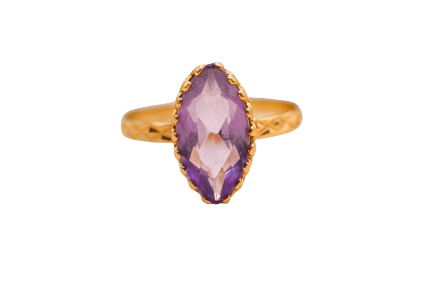 Bague 59 Bague en or jaune 18 carats et améthyste navette 58 Facettes 3868
