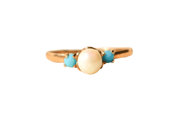 Bague 47 Bague en or jaune 18 carats, perle et imitations turquoise 58 Facettes 3993