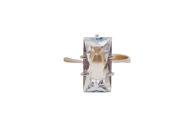 Bague 54 Bague en or blanc et jaune 18 carats avec aigue-marine 58 Facettes 3987