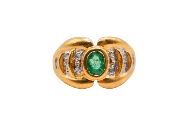 Bague 50 Bague nœud en or jaune 18 carats, émeraude et diamants 58 Facettes 3988