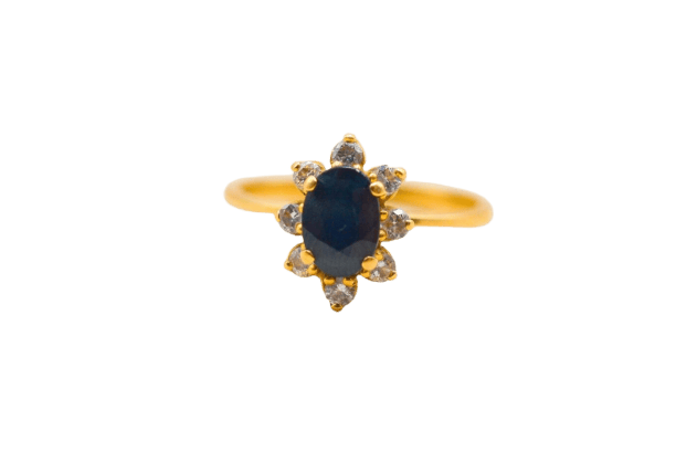 Bague 53 Bague marguerite en or jaune 18 carats, saphir et diamants 58 Facettes 3985