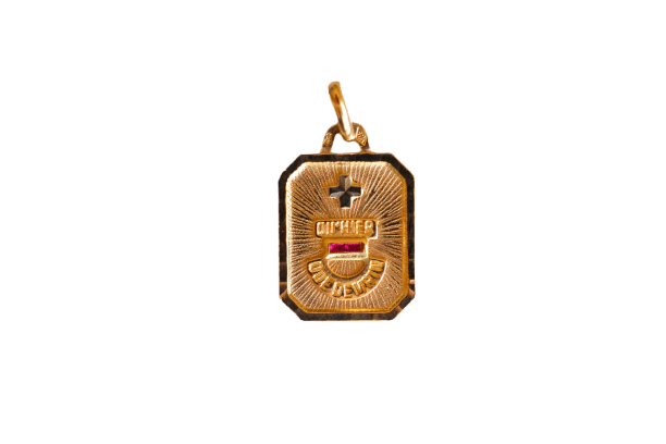 Pendentif Augis - Médaille en or jaune et rubis 58 Facettes Ref 4012