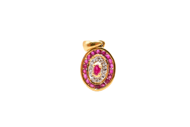 Pendentif Pendentif ovale en or jaune et rubis synthétiques 58 Facettes 4091