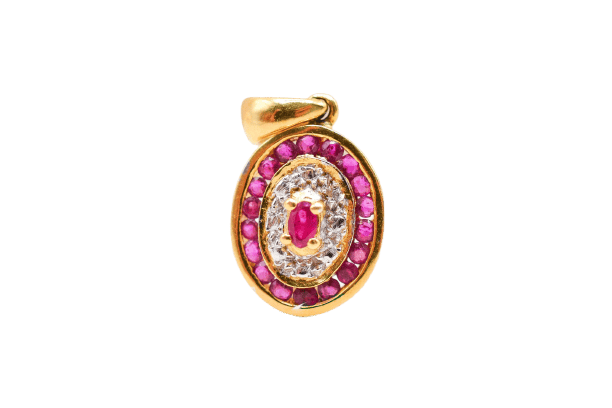Pendentif Pendentif ovale en or jaune et rubis synthétiques 58 Facettes 4091