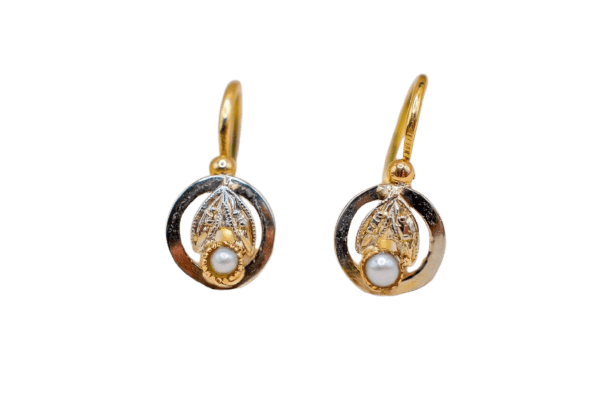 Boucles d'oreilles Boucles d'oreilles dormeuses rondes en or jaune, or blanc et perles 58 Facettes 3816