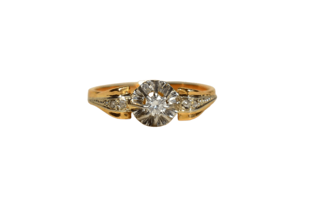 Bague 50 Bague solitaire en or jaune 18k, platine et diamants 58 Facettes 4126