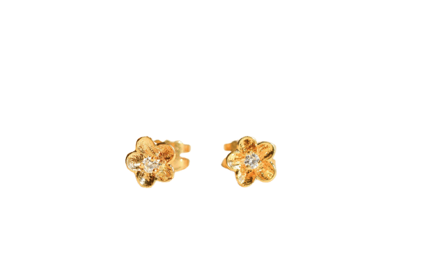 Boucles d'oreilles florales en or jaune 18 carats et diamants