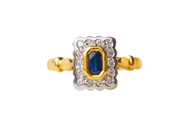 Bague 53 Bague marguerite rectangulaire en or jaune et blanc, saphir et diamants 58 Facettes 4136