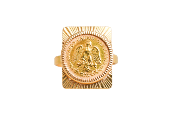 Bague 53 Bague pièce Dos Pesos mexicaine en or jaune 58 Facettes 666