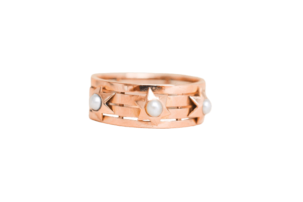Bague 52 Bague bandeau en or rose 18 carats et perles étoilées 58 Facettes Ref 3140