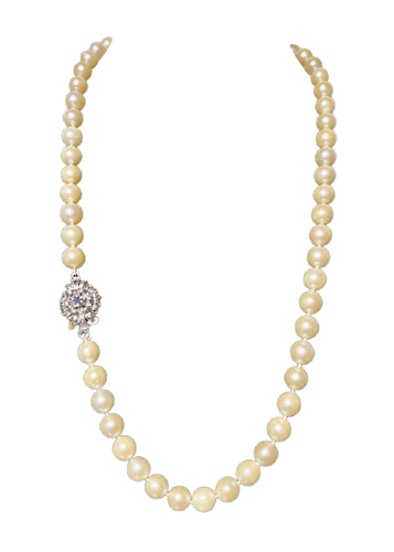Akoya - Collier 58 perles en or gris et saphir