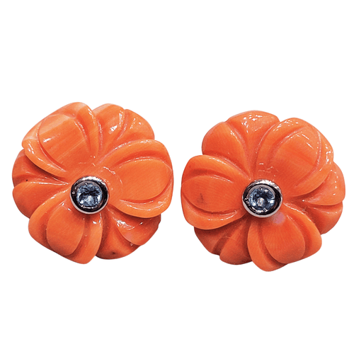 Boucles d'oreilles en or blanc, corail et aigues-marines 58 Facettes TA78PI354