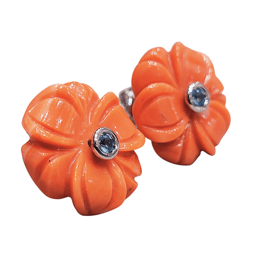 Boucles d'oreilles en or blanc, corail et aigues-marines 58 Facettes TA78PI354