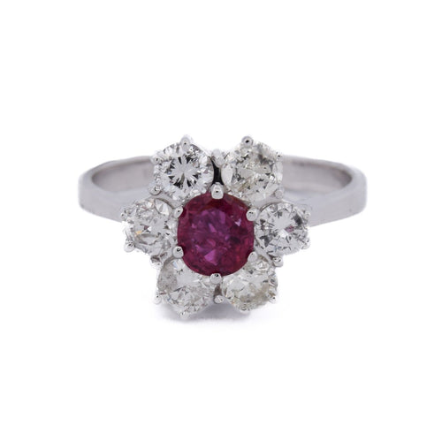 55 Bague vintage en or blanc 18 kt avec rubis et diamants 58 Facettes AN515 (00019)