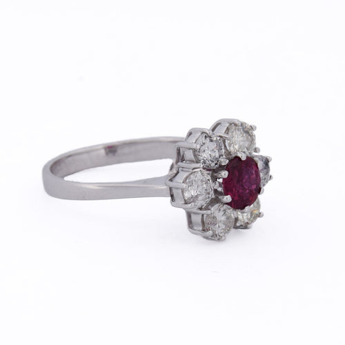 55 Bague vintage en or blanc 18 kt avec rubis et diamants 58 Facettes AN515 (00019)