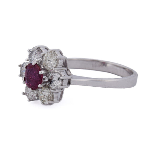55 Bague vintage en or blanc 18 kt avec rubis et diamants 58 Facettes AN515 (00019)