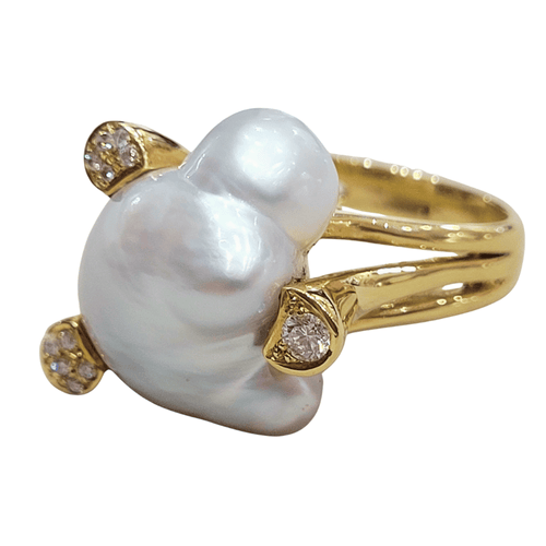 Bague 55 Bague en or jaune avec perle et diamants 58 Facettes T391