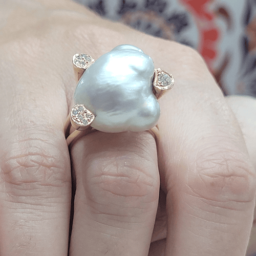 Bague 55 Bague en or jaune avec perle et diamants 58 Facettes T391