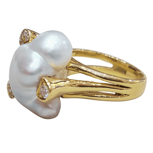 Bague 55 Bague en or jaune avec perle et diamants 58 Facettes T391