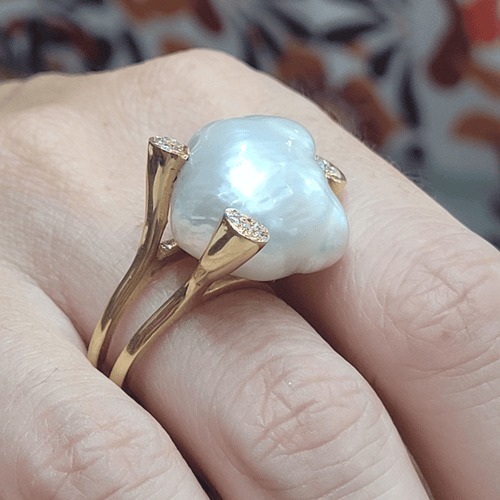Bague 55 Bague en or jaune avec perle et diamants 58 Facettes T391