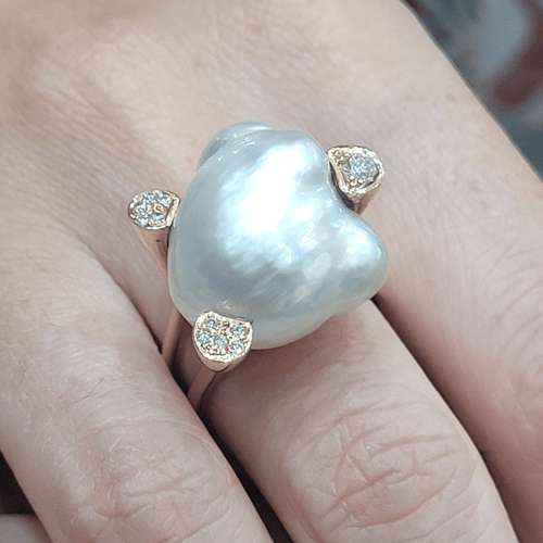Bague 55 Bague en or jaune avec perle et diamants 58 Facettes T391