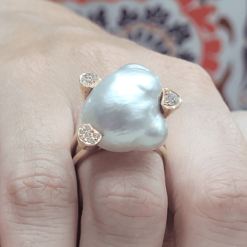 Bague 55 Bague en or jaune avec perle et diamants 58 Facettes T391