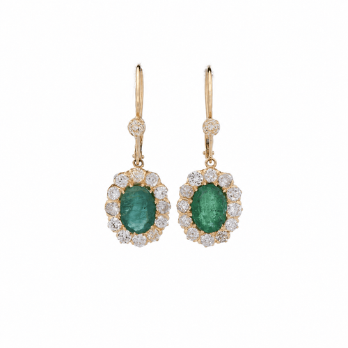 Boucles d'oreilles Boucles d'oreilles anciennes en or 18 kt avec émeraudes et diamants 58 Facettes OR249 P35 (00129)