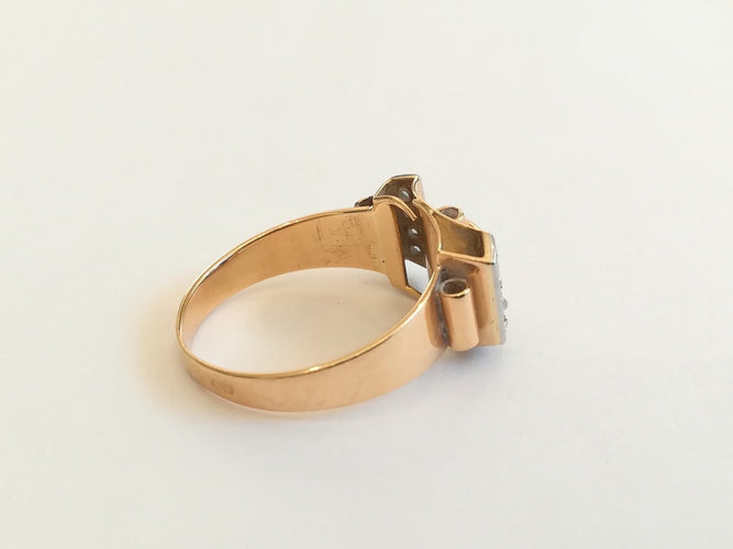60 Tank Pont - Bague en or rose, platine, rubis et diamants 58 Facettes 01357