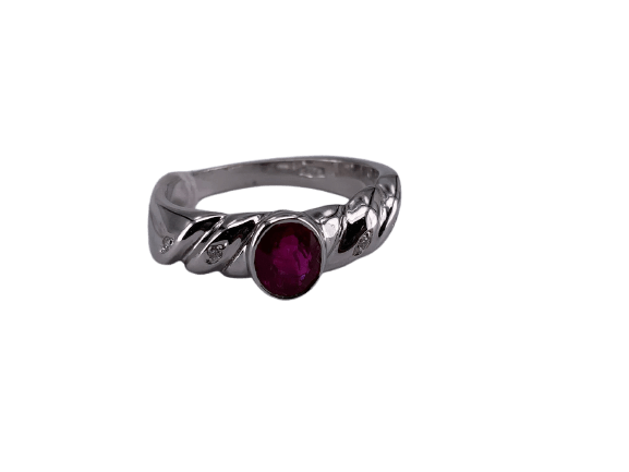 51 Bague ovale torsadée en or blanc, rubis et diamant 58 Facettes BA 789