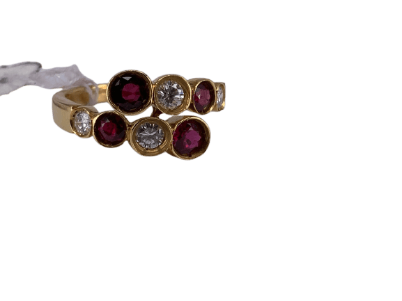 52 Toi et Moi - Bague en or jaune avec rubis et diamant 58 Facettes BA 671