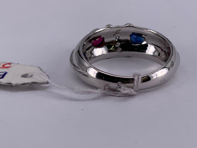 52 Bague bleu blanc rouge en or jaune, rubis, saphir et diamant 58 Facettes BA 785