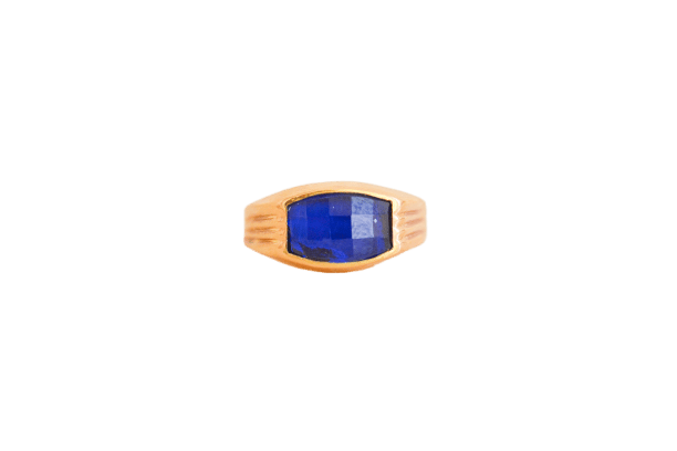 Bague Chevalière pierre bleue facetteé