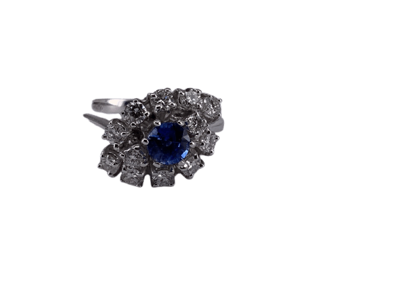 53 Bague en or jaune 18 ct avec saphir de Ceylan et diamant 58 Facettes BA 590