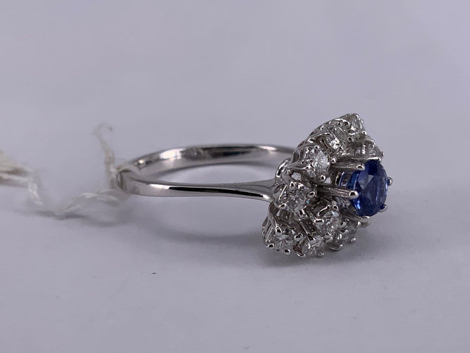 53 Bague en or jaune 18 ct avec saphir de Ceylan et diamant 58 Facettes BA 590