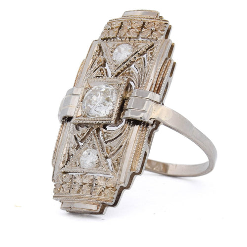 Bague 52 Bague Art Nouveau en or blanc 18 kt et diamants 58 Facettes AN691 (0079)