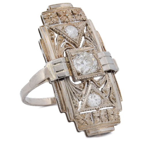 Bague 52 Bague Art Nouveau en or blanc 18 kt et diamants 58 Facettes AN691 (0079)