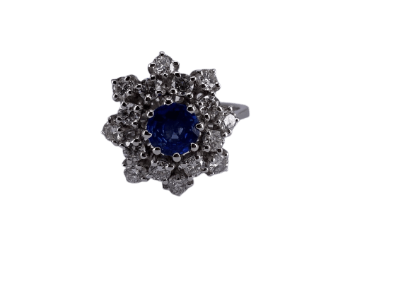 54 Bague saphir de Ceylan en or blanc et diamants 58 Facettes BA 533