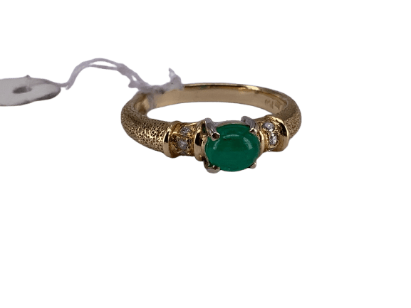 52 Bague cabochon en or jaune 18 carats, émeraude et diamant 58 Facettes BA 731