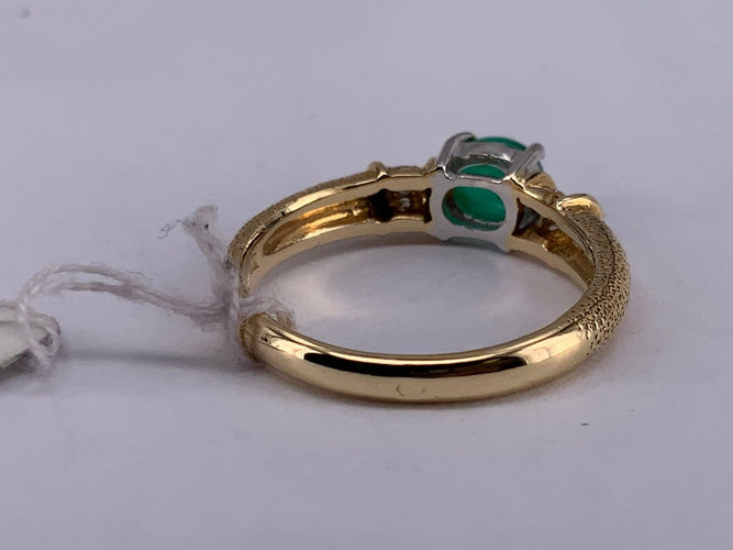 52 Bague cabochon en or jaune 18 carats, émeraude et diamant 58 Facettes BA 731