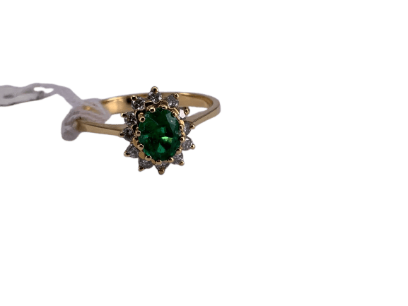 58 Bague marguerite ovale en or jaune, émeraude et diamants 58 Facettes BA 624