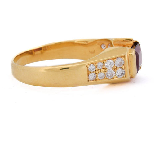 66 Bague vintage en or jaune 18 kt, grenat et diamants 58 Facettes AN726 (0079)