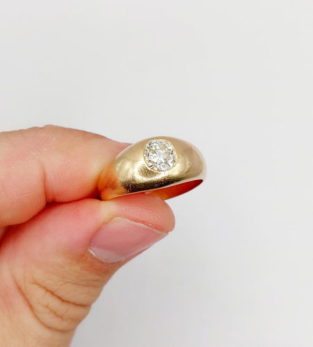 59 Bague jonc dôme en or rose 18k et diamant taille ancienne 58 Facettes A07653