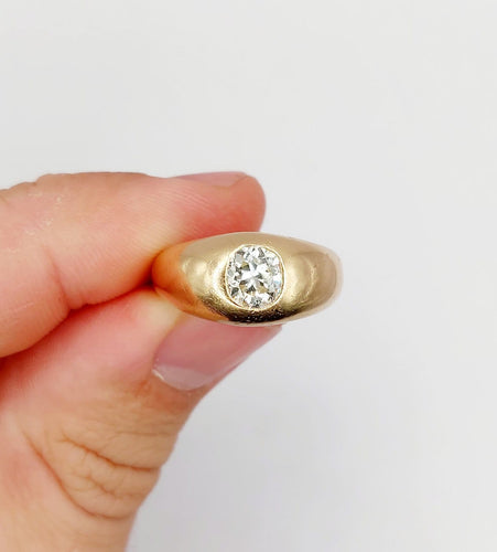 59 Bague jonc dôme en or rose 18k et diamant taille ancienne 58 Facettes A07653