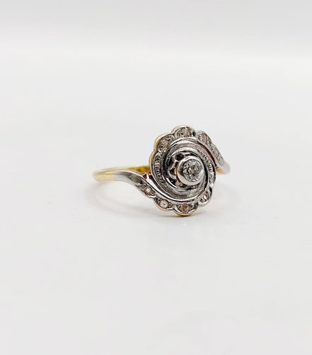 50.5 Bague tourbillon antique en or 18k, platine et diamants 58 Facettes A07658
