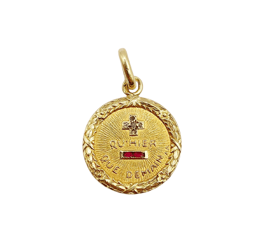 Augis - Pendentif médaille d'amour en or 18k, rubis et diamant