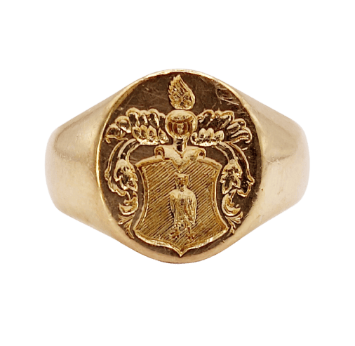 Chevalière antique en or rose 18 carats à blason chouette